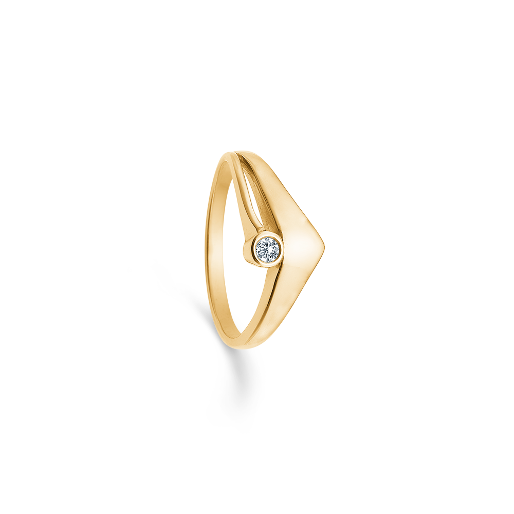 Randers Sølv 14 kt Guld Ring med Brilliant - Eksklusiv!