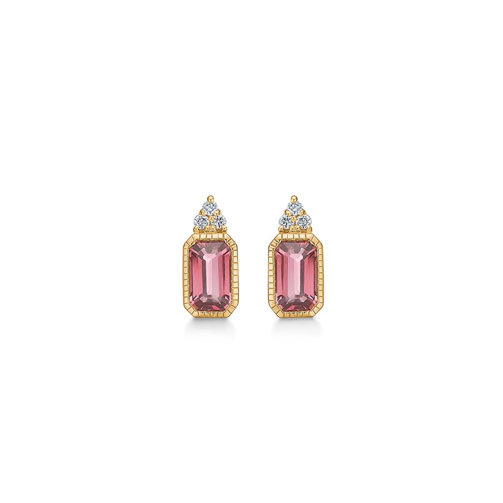 Elegante 14kt Guld Ørestikker med Pink Turmalin & Diamant