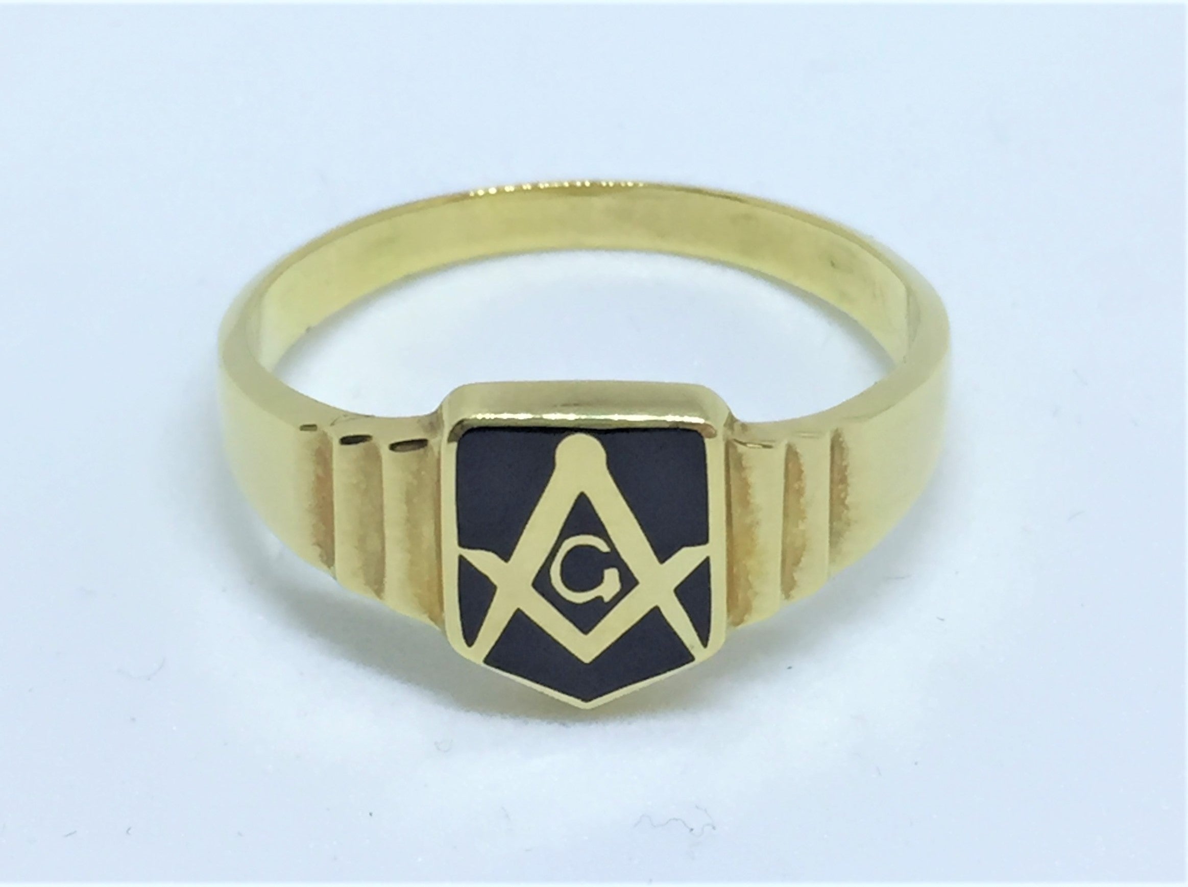 Sort Frimurer Ring med Vinkel og Blå Emalje - Bestil Nu!