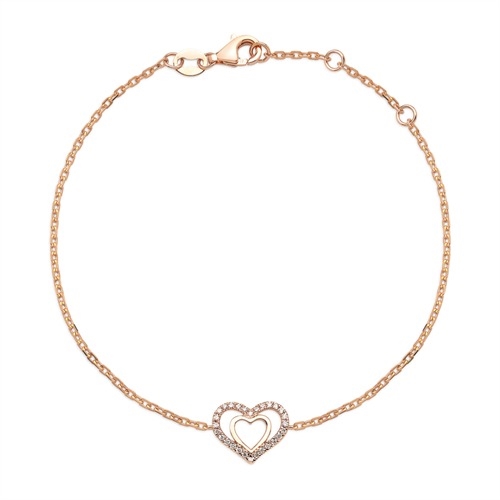 Rosa Guld Armbånd med Hjerter og Diamanter - Fantastisk Tilbud
