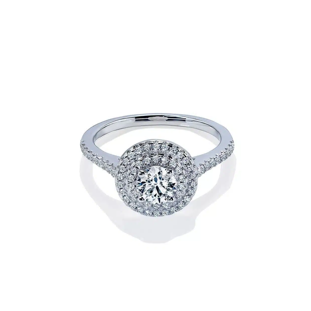 Hvid Amara Dobbelt Halo Diamant Forlovelsesring med Safir