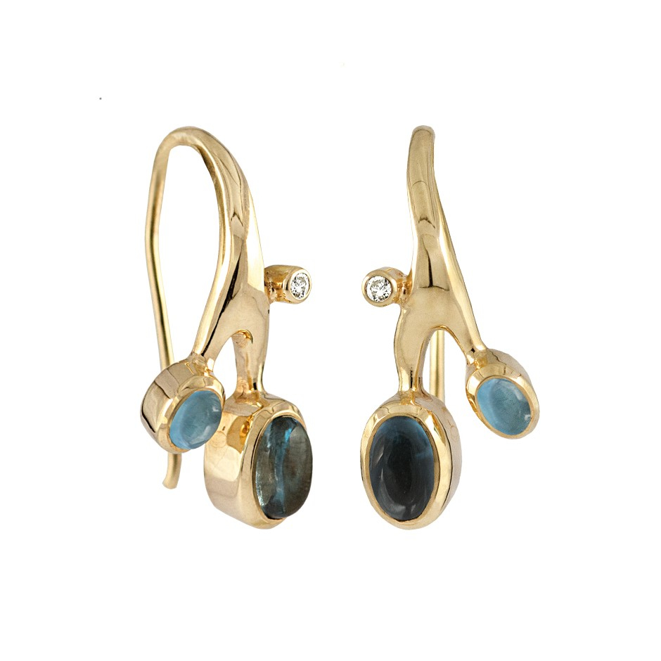 Rabinovich Guld øreringe med Blå Topas - Wave Design